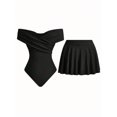thumbnail image 2 of Black Off-Shoulder One-Piece Swimsuit With Skirted Bottom, 2 of 30