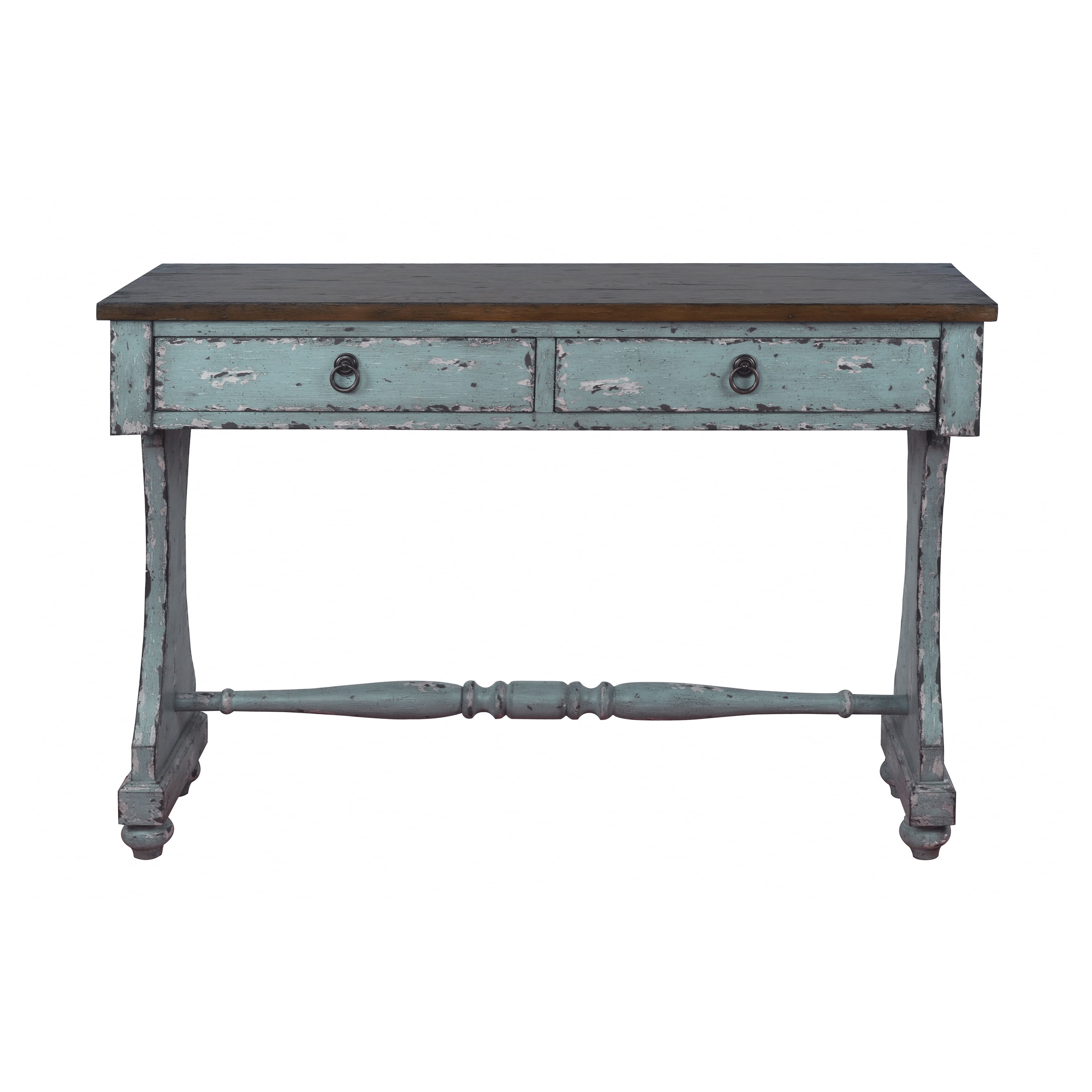 HomeFare Distressed Two Drawer Entryway Console Table in River Blue