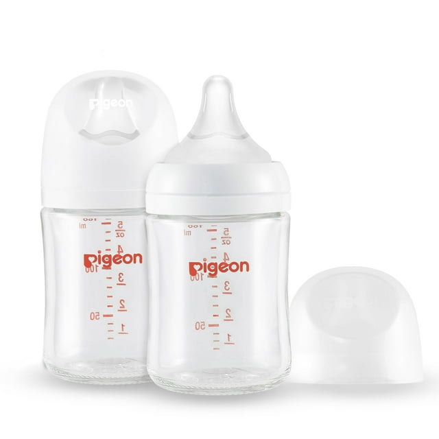 Biberón de vidrio para lactancia PIGEON, cuello ancho, 160 ml, anticólico (x2)