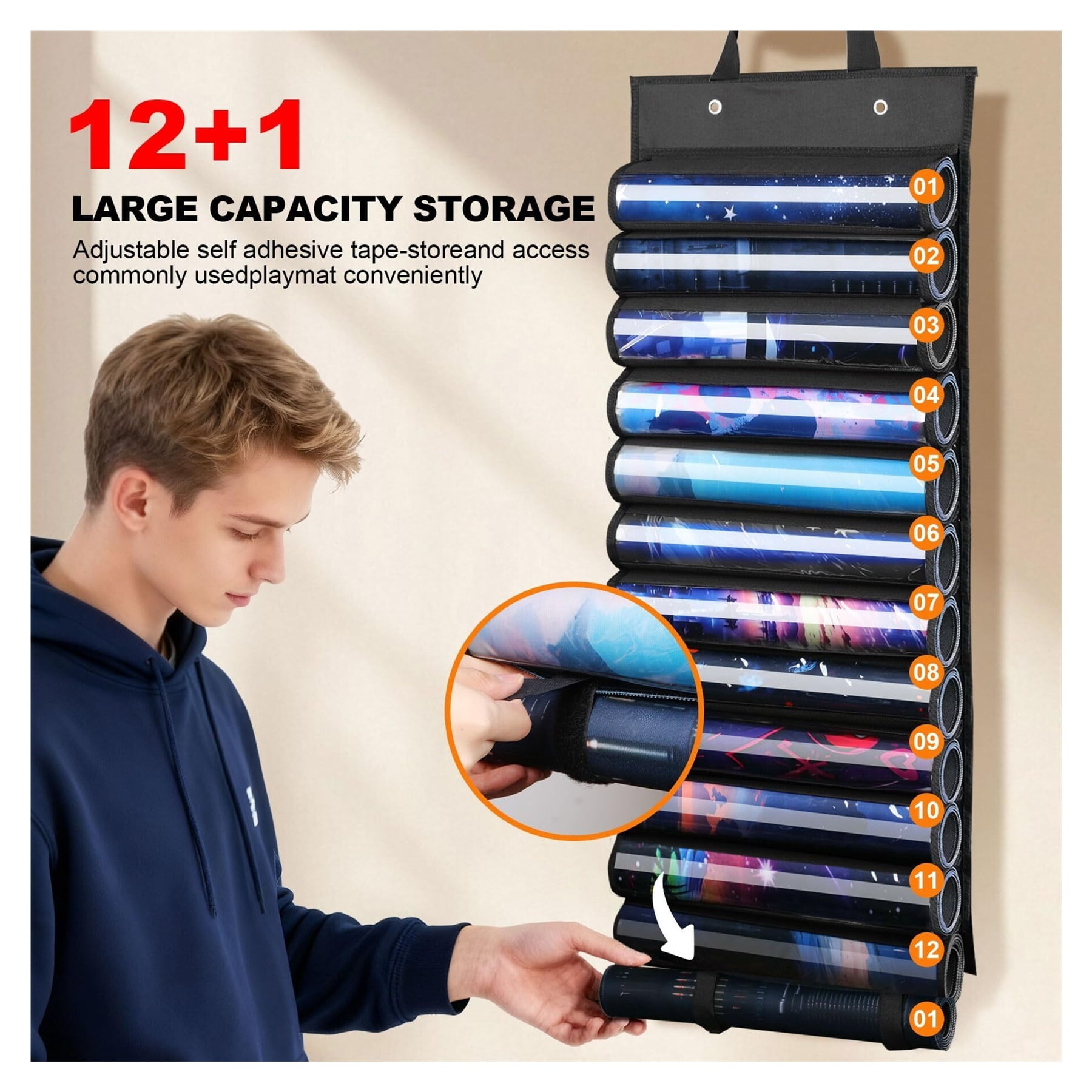 Playmats with Transparent Plastic Slots, Portable Organizer Rack for TCG/RPG Mat (Black)