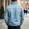 thumbnail image 5 of Rexolia Men’s Jacket Slim Fit Washed Fabric Multi Pocket Workwear Stand Collar Zip Blue 2XL, 5 of 5