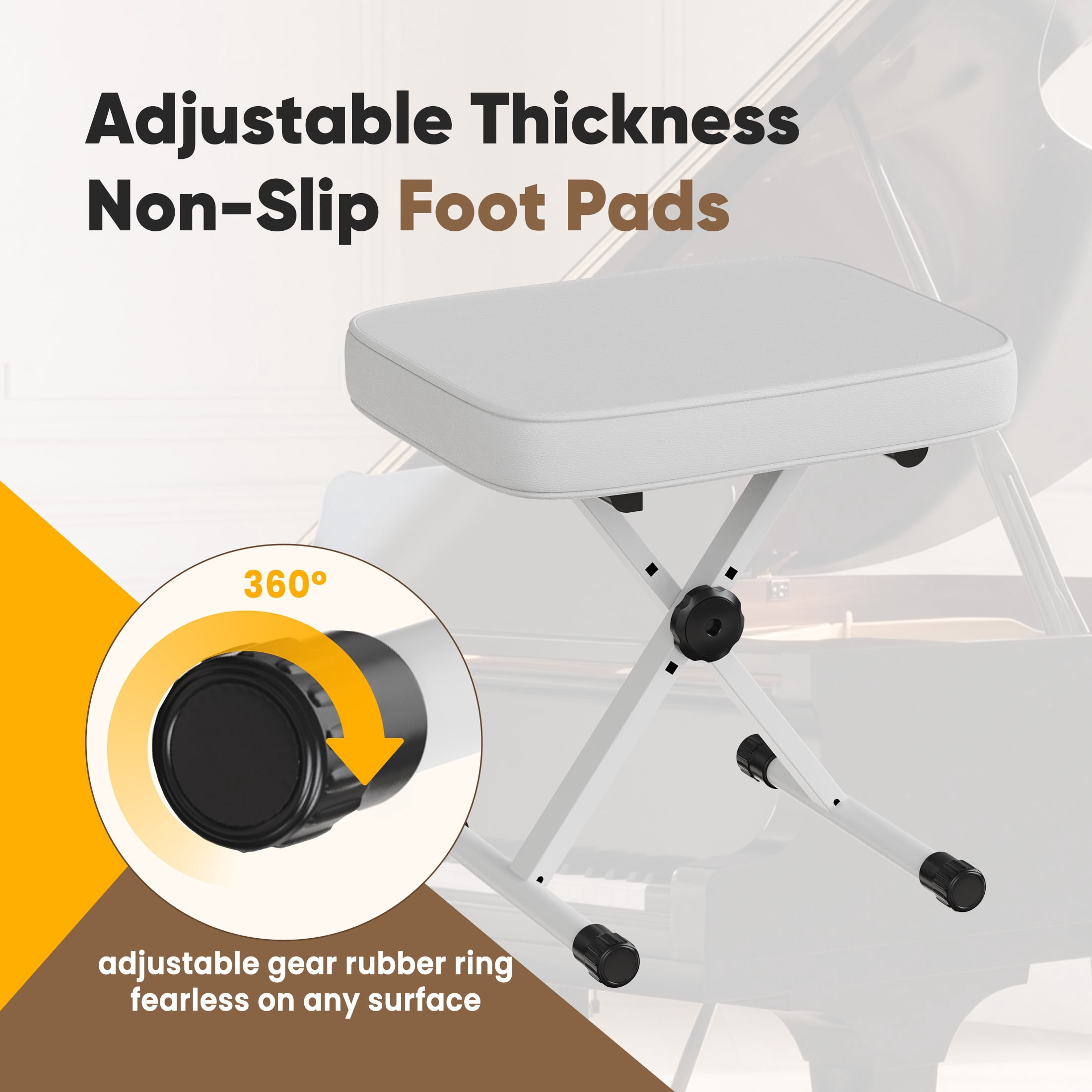EDX Adjustable Height Piano Bench / Music Performance Stool - 3-Level Height Adjustment, Non-Skid Design,High-Density Sponge Padded, Portable & Foldable X-Style Seat, 250LBS Weight Capacity, White