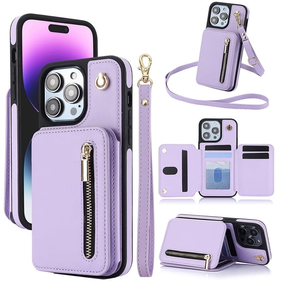 Kryonix Crossbody Wallet Case for iPhone 11 Pro with Lanyard Strap Card Slot Holder RFID Blocking Ring Kickstand,Magnetic Flip Folio Zipper Purse Case,PU Leather Cover Handbag