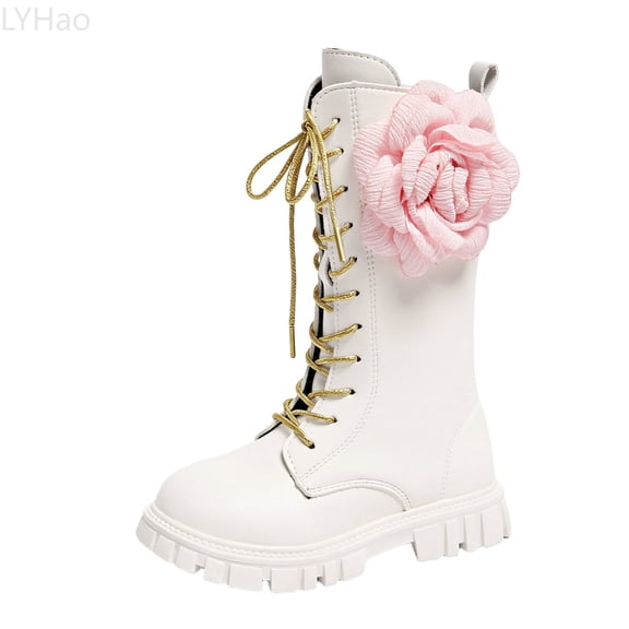 LYHao Fashion Autumn Children Girls Sports Shoes Flat Thick Bottom Non Easy To Wear PU Upper Comfortable Boots ,Girls Boots Sizes 10 Gold(3.5-4 Years)
