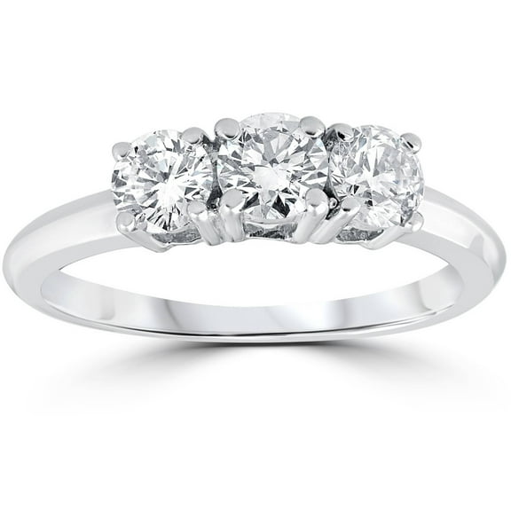 Pompeii 1 Carat 3-Stone Diamond Engagement Ring Solitaire Round Cut 14k White Gold