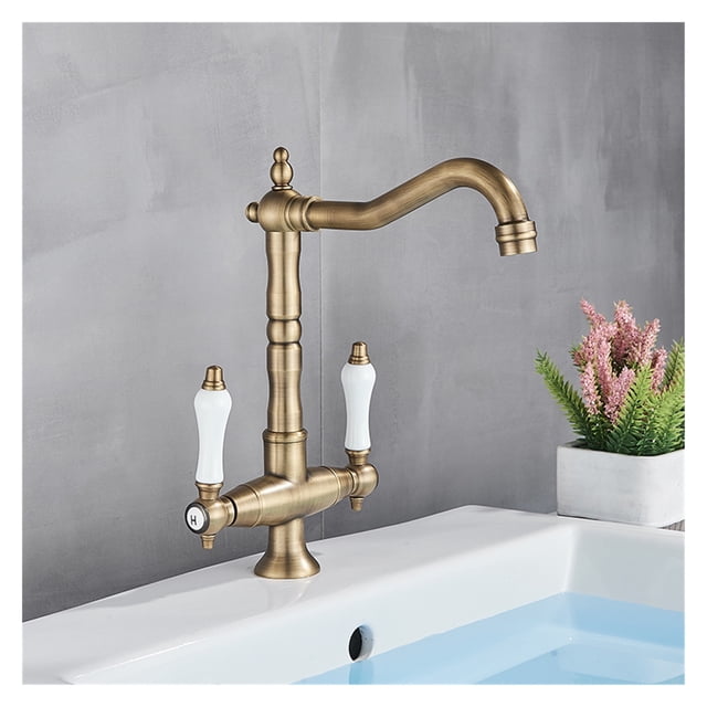 Golden Luxury Kitchen Pure Water Sink Faucet Two Ceramic Handles Water Purification Hot and Cold Water Mixer Taps Deck Mounted ,Effortless Installation