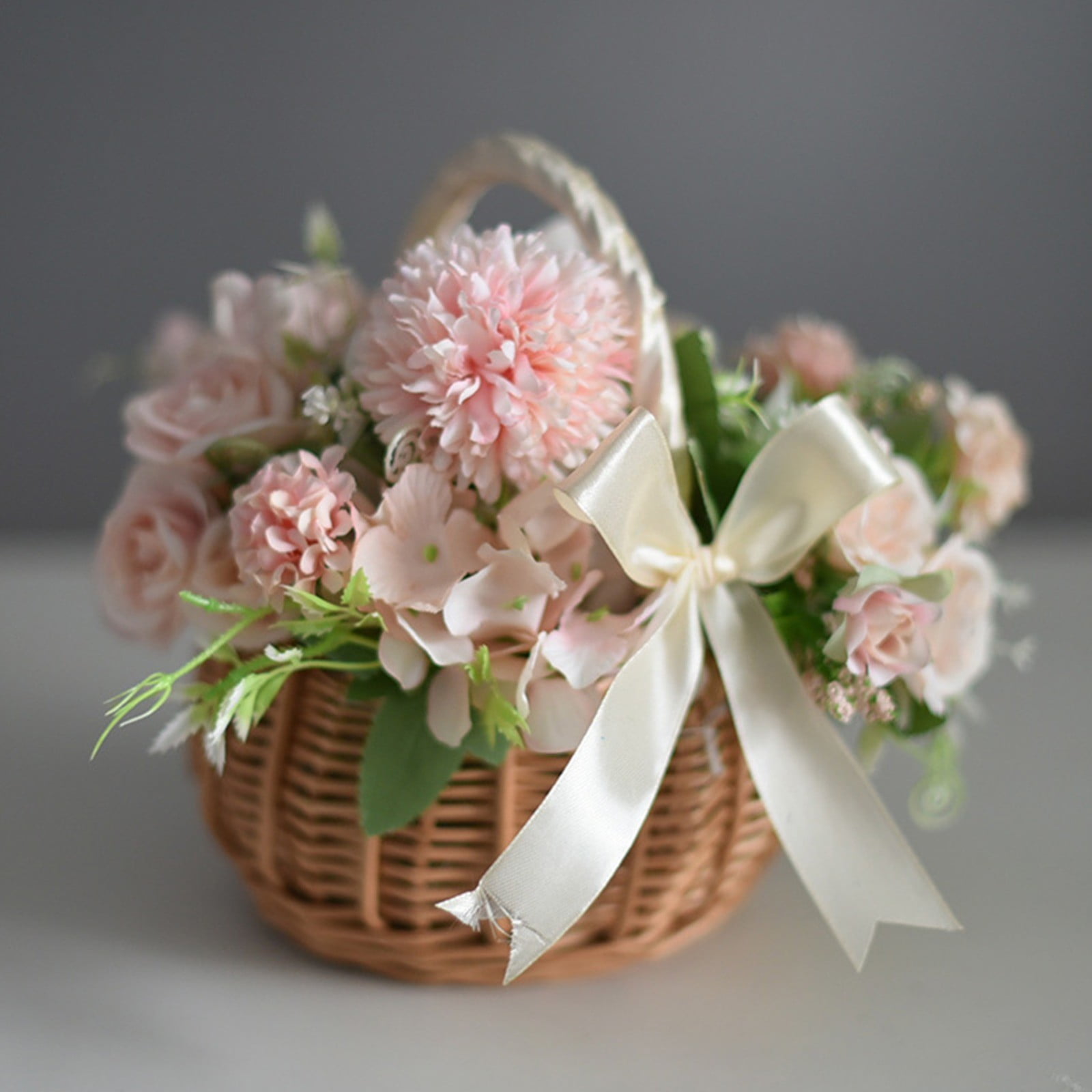 Eguiwyn Wicker Basket Handle Woven Basket with Handle and Plastic Insert Easter Eggs Basket Flower Baskets for Home and Garden Decoration