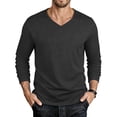 thumbnail image 2 of Mens Long Sleeve Shirts Solid Color V Neck Tops Casual Daily Tshirt Slim Fit Comfy Fall Shirt Black L, 2 of 8