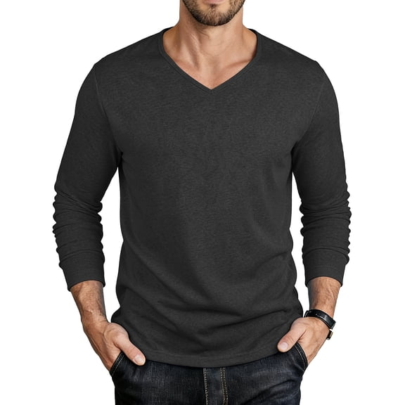 StSilkitty Long Sleeve T-Shirts for Mens Solid Color Lightweight V Neck Casual Shirts Summer Beach Vacation Breathable Pullover Tops