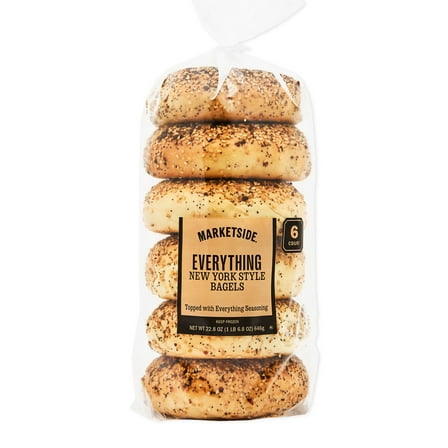 Marketside Fresh Everything Bagels, Wheat and Barley Flour, Shelf-Stable, 22.8 oz, 6 Count