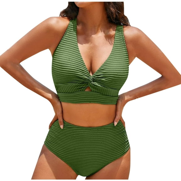 SnZhen Women's Split High Waisted Solid Color Swimsuits Conservative And Fashionable Bikini Swimsuit