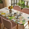 thumbnail image 3 of Easter Table Cloths for 3 Foot Rectangle Tables, Farmhouse Flowers Wreath Sheep Rabbits Duck Eggs Patio Waterproof Elastic Fitted Tablecloths, Washable Rectangular Table Cover for Camping, 3 of 8