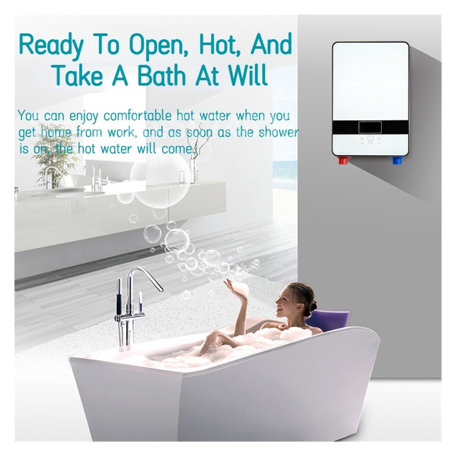 Hot Water Heater 6500w Instant Tankless Water Heater Thermostat Induction Heater Smart Touch Electric Heaters Shower Automatica ,Lightweight Portable Design