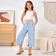 thumbnail image 7 of CONROSES Girls Linen Capri Pants Wide Leg Pants for Girls Trendy Solid Elastic Waist Summer Beach Jogger Pants With Pockets, 7 of 7
