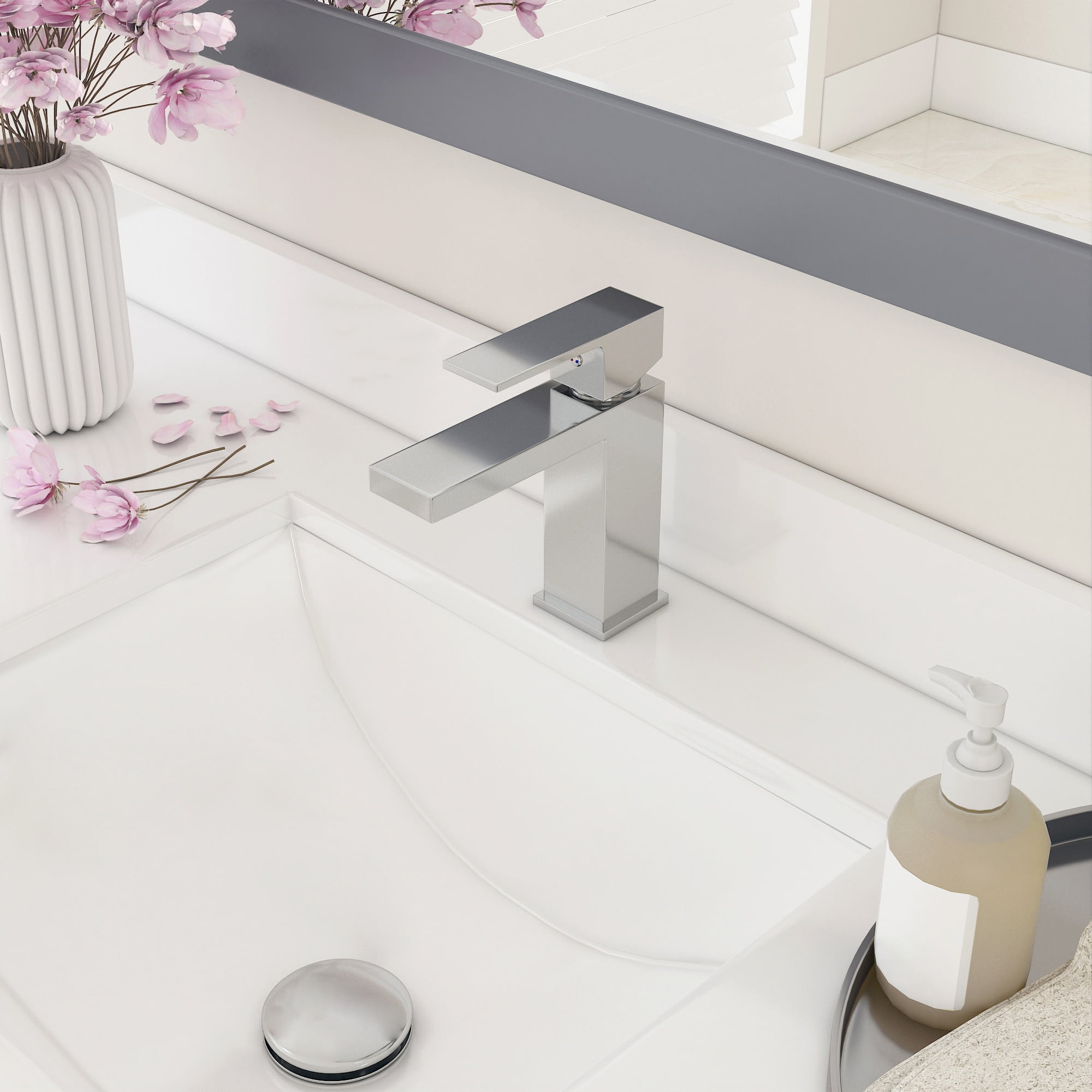 Ayna Decors Chrome Bathroom Sink Faucet Single Hole, Brass Single Handle Vanity Faucet with Pop Up Drain Stopper and Water Faucet Supply Lines