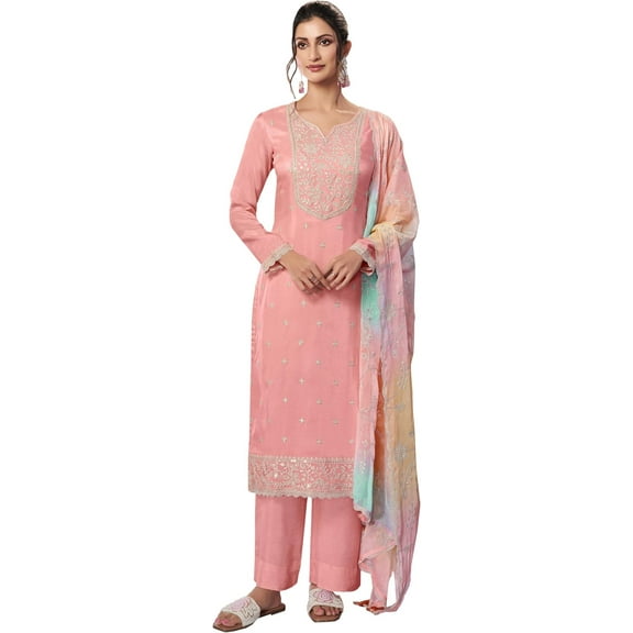 Traditional Wear Indian Trouser Pant Dress Pakistani Designer Stitched Shalwar Kameez Suits ( Pink, S - 38 )