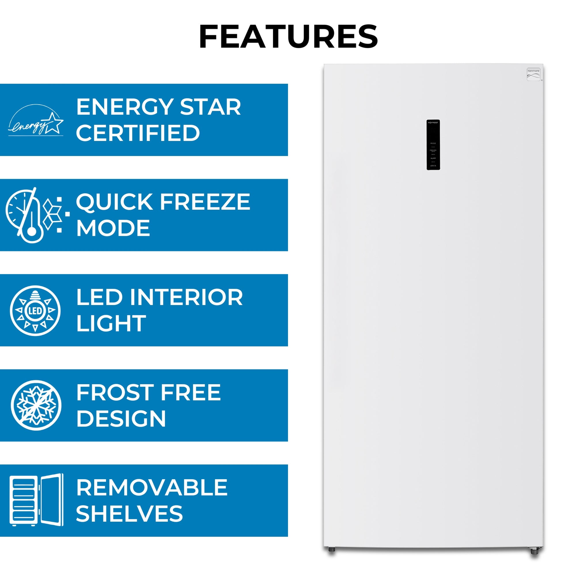 Kenmore 21 Cu. Ft. (600L) Convertible Upright Freezer/Refrigerator | Garage-Ready  Digital Touch Controls | LED Interior Light | White | For Basement Garage Shed Cottage