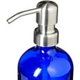 thumbnail image 2 of Imperfect Cobalt Blue Soap Dispenser with Stainless Metal Pump and Non Slip Coaster - Blue 16 ounce Glass Lotion Bottle, 2 of 8