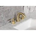 thumbnail image 4 of Kingston Brass KS2967KNL Convergent Two-Handle 3-Hole Deck Mount Widespread Bathroom Faucet with Knurled Handle and Brass Pop-Up in Brushed Brass, 4 of 8