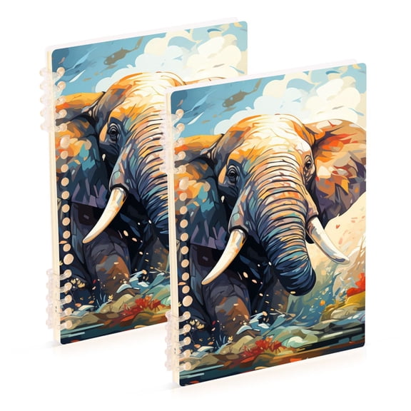 Elephant Trees Clouds Ring Binder Notebook Journey Note Diary College Ruled Spiral Notebook Study Loose Leaf Paper A5 60 Pages