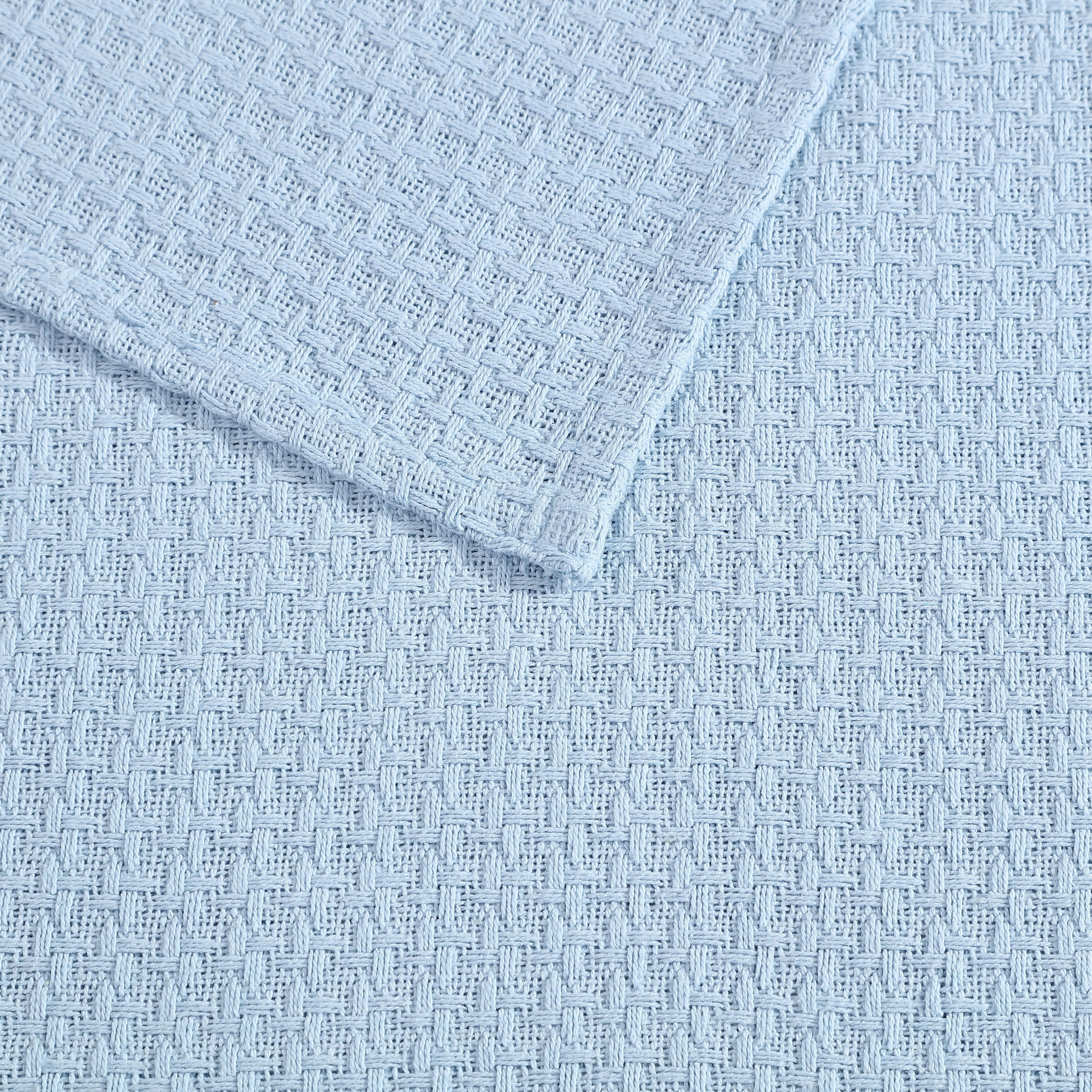 Beatrice Home Fashions, Grand Hotel Woven Cotton Blanket, Full/Queen, Pearl Blue