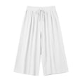 thumbnail image 6 of Trikvn Wide Leg Capri Pants For Women Plus Size High Waisted Drawstring Casual Cropped Trousers With Pockets Crinkle Flowy Summer Beach Culottes, 6 of 6