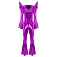 thumbnail image 4 of iiniim Women's Shiny Metallic Disco Jumpsuit Long Sleeve High Waist Front Zip Bell Bottom Hippie Romper Purple 3XL, 4 of 6