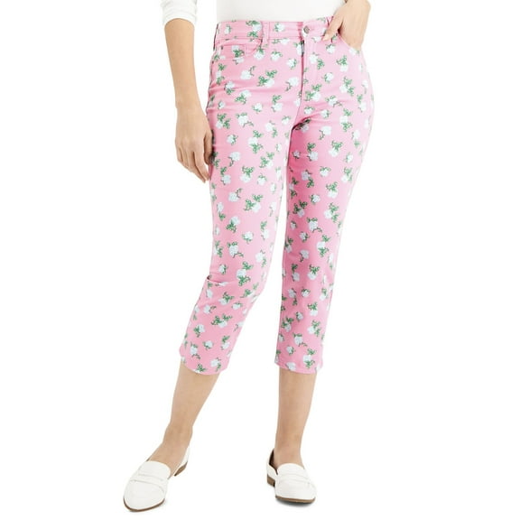 Charter Club Womens Bristol Printed Capri Jeans Bubble Bath Pink 14