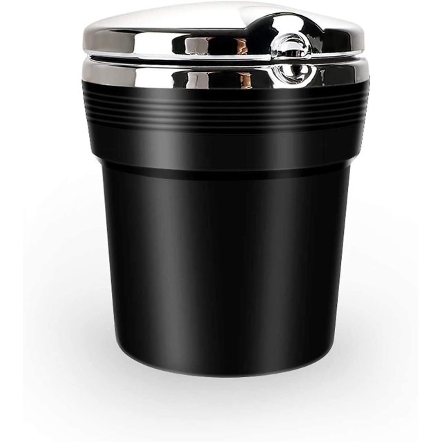 Cenicero de acero inoxidable con tapa y luz LED para coche, hogar y oficina