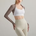 thumbnail image 4 of SWSMCLT Women's Long Sleeve Beloro Shrug Crop Top Thumb Hole Open Front Fitted Light Workout Gym Cut Out Short Sweatshirt Coffee Medium, 4 of 4