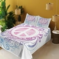 thumbnail image 2 of Ambesonne Groovy Fitted & Top Sheet Set with Shams, Peace Sign and Swirls, Pink Blue White, 2 of 5
