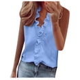 thumbnail image 1 of Hauts d'Été pour Femmes Sans Manches à Volants Haut Habillé Col en V Blouse Imprimée Décontractée pour Femmes Bleu TG, 1 of 5