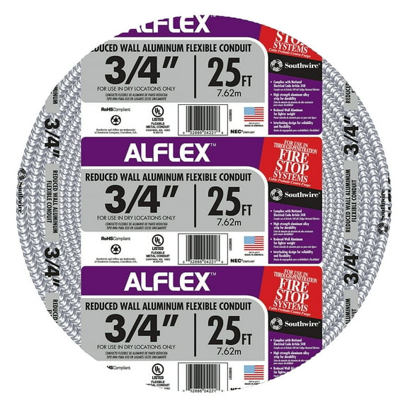 Southwire 55082321 Aluminum Flexible Metal Conduit, Silver