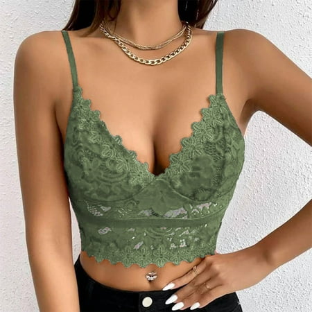 

QWANG Ladies Erotic Lingerie Sexy Deep V Solid Color Lace Bra With Chest Pad