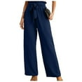 thumbnail image 2 of Siilsaa Women's Wide Leg Pants with Pockets High Waist Adjustable Knot Loose Casual Trousers Business Work Casual Pants Blue,M, 2 of 5