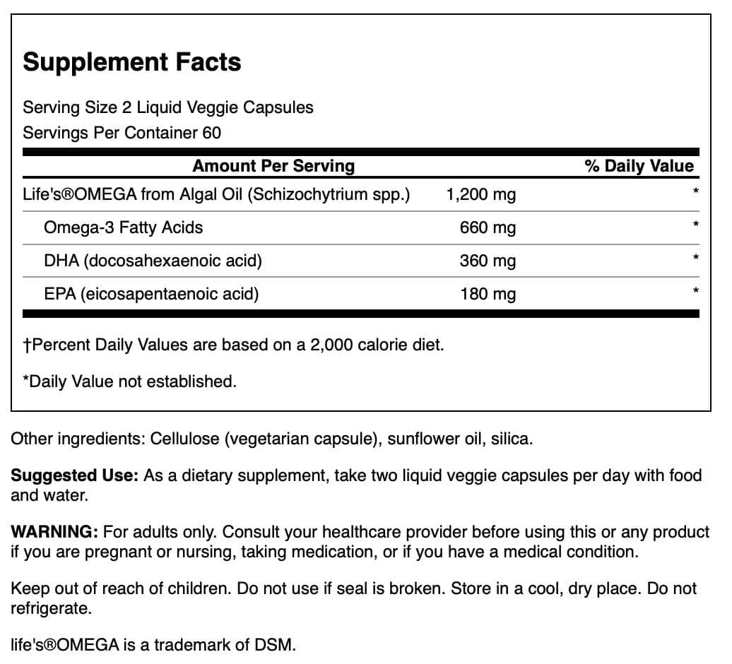 Swanson Plant Based Omega-3 - Featuring life's Omega 330 mg 120 Liq Vegcap