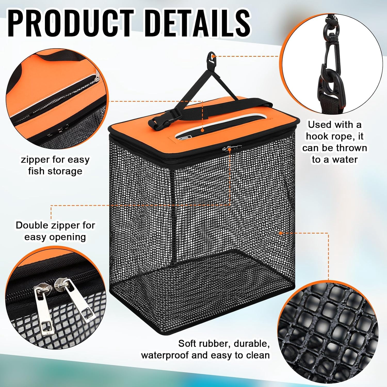 2 Pcs Floating Fishing Basket for Caught Fish 3.5 Gallons /10 Gallons Collapsible Fishing Net Foldable Minnow Bucket Holder Portable Rubber Coated Bait Storage Cage for Live Minnows Crayfish