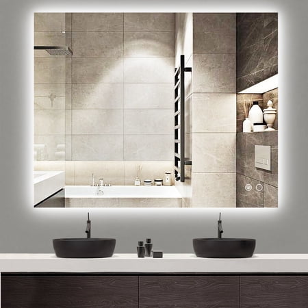Keonjinn 40 x 32 inch LED Bathroom Mirror with Lights Backlit Mirror 3 Colors Warm/Natural/White Lights Modern Vanity Mirror Anti-Fog & Dimmer Makeup Mirror for Wall(Vertical/Horizontal)