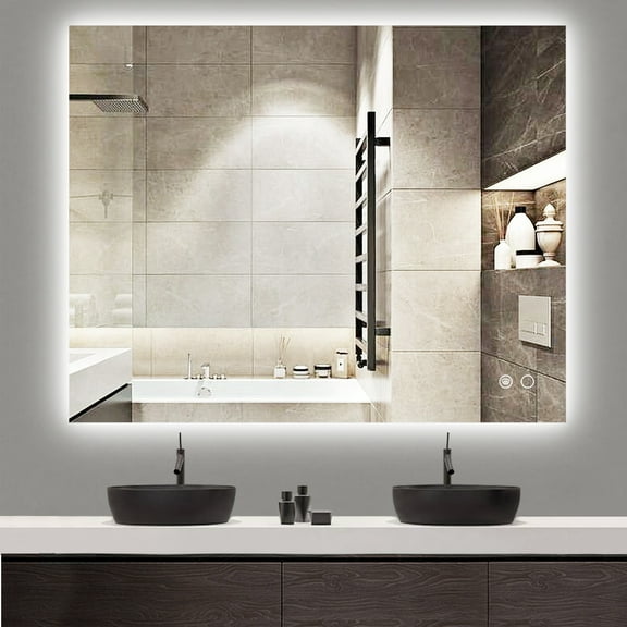 Keonjinn 40 x 32 inch LED Bathroom Mirror with Lights Backlit Mirror 3 Colors Warm/Natural/White Lights, Modern Vanity Mirror Anti-Fog & Dimmer Makeup Mirror for Wall(Vertical/Horizontal)