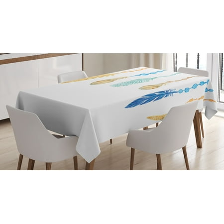 

Ambesonne Feather Tablecloth Rectangular Table Cover Colorful Bird Design 52 x70 Pale Orange Blue Seafoam