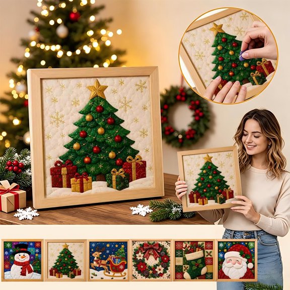 SeekLGT Christmas DIY Sewing Kit, Snowman DIY Christmas Craft Kit, Framed DIY Cloth Sewing Set, Holiday Fabric Art Craft Kit for Adults and Kids, Seasonal Wall Decor Activity