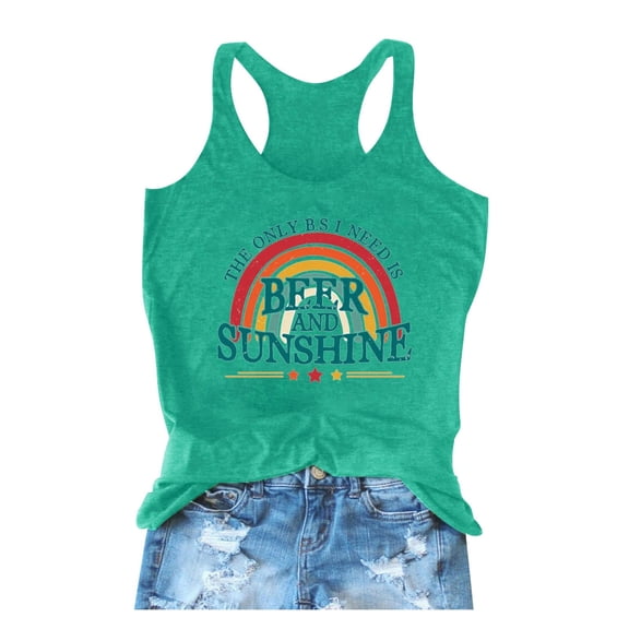 DHFJKG Summer Tank Top Women Graphic Tee Casual Rainbow Letter Printed Crew Neck Sleeveless Loose Fit T Shirt Trendy Tops