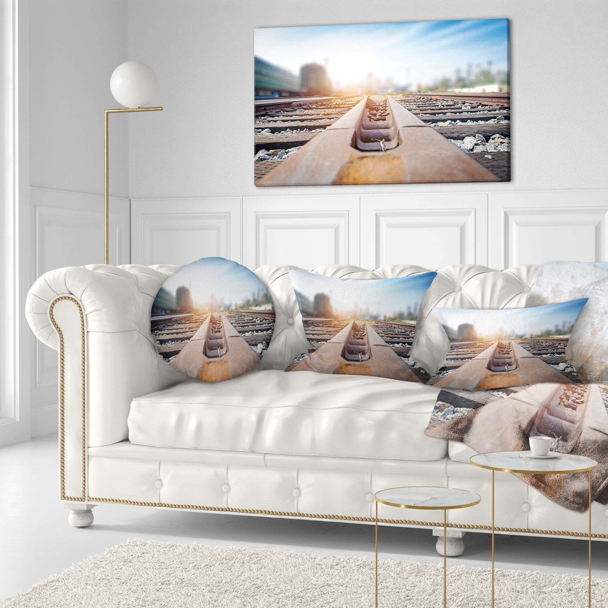 Designart Cargo Train Platform with Container - Landscape Photography Throw Pillow - 12x20