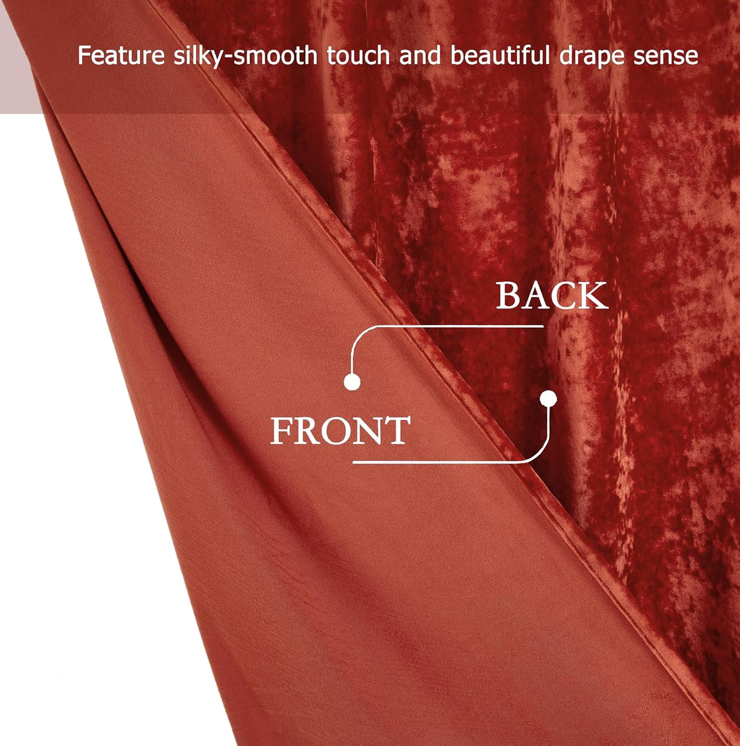 Chezmoi Collection Lux Brick Red Crushed Velvet Curtains 2 Panel Set, Room Darkening Luxury Distressed Velvet Rod Pocket Window Drapes for Living Room Bedroom 50" W x 84" L