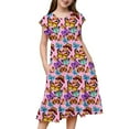 thumbnail image 5 of Utlike Summer Dress For Girls Casual Flutter Sleeve Colorful Print Tiered Princess Dress Comfortable Stretchy Waist Spring Fall Cozy Sundress For Girl Size 10 Years-11 Years, 5 of 6