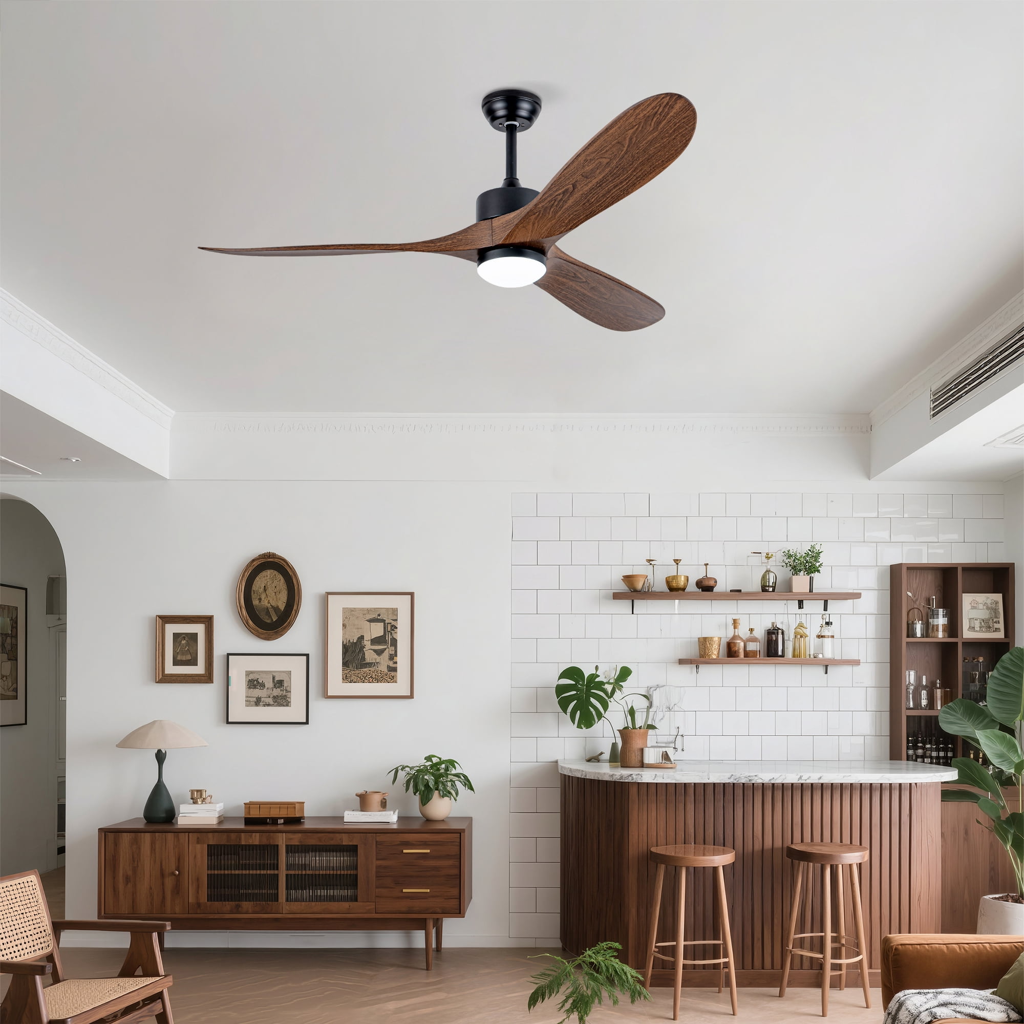 Ceiling Fan with Light, 60 Inch Large Quiet Fan for Big Household Living Space, Matte Black Wood