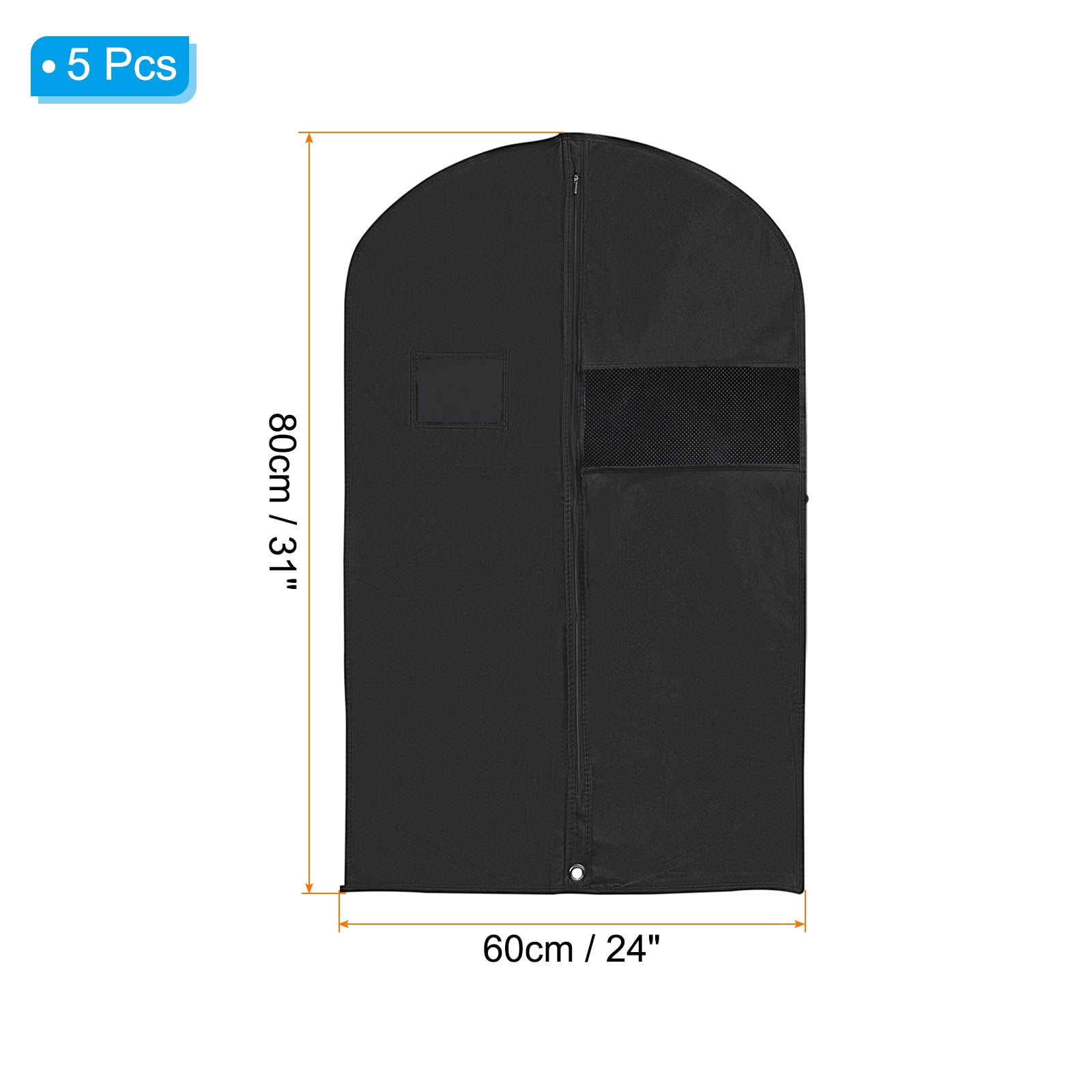 Uxcell 31" Garment Bag, 5 Pack Breathable Suit Bag for Storage Hanging Clothes, Black
