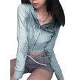 thumbnail image 3 of Qmyliery Women’s Long Sleeve Zipper Cardigan Fashion Wings Printed Slim Fit Cropped Hooded Sweatshirt,S/M/L, 3 of 9
