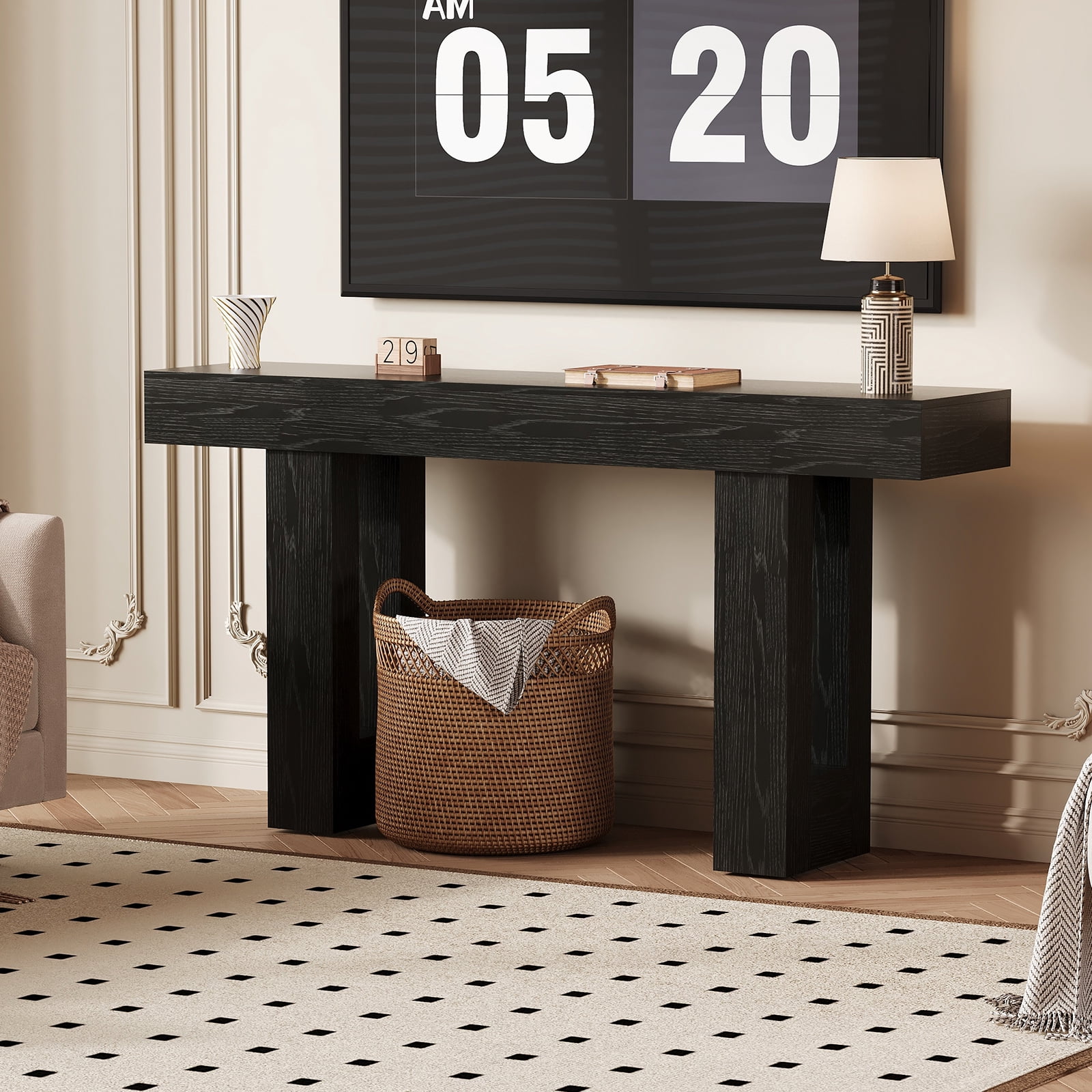 63 Inch Console Table with Power Outlet, Extra Long Sofa Table Behind Couch with USB & Type c Ports, Narrow Entryway Table for Hallway, Entrance, Living Room, 33.3" High