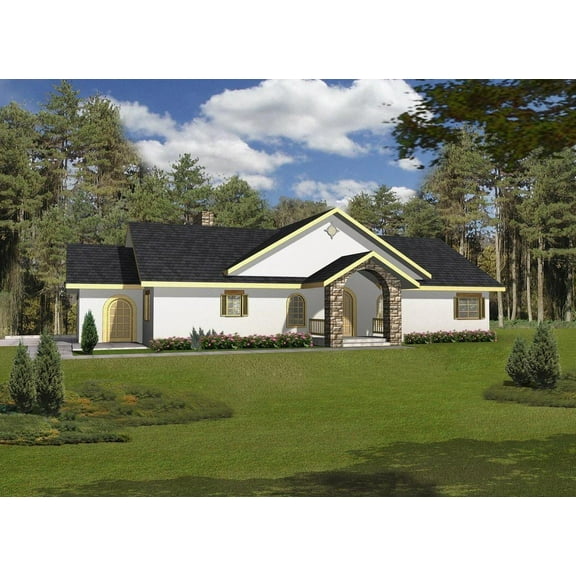 001-2107: Sunbelt Southwestern 3 Bed, 3 Bath Luxury Home Plan, 3722 Sq Ft: Full Blueprints with License to Build by Home Plan Marketplace - Lesuto